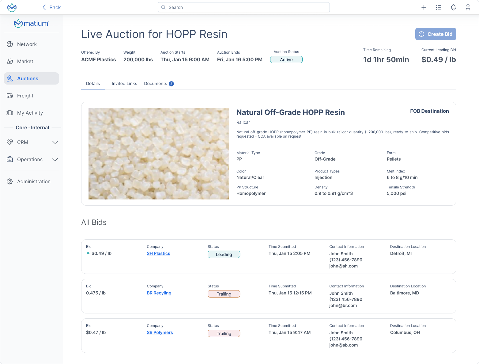Auction bidding interface
