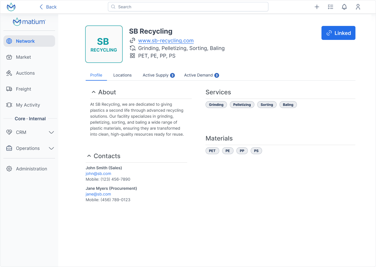 Company profile interface