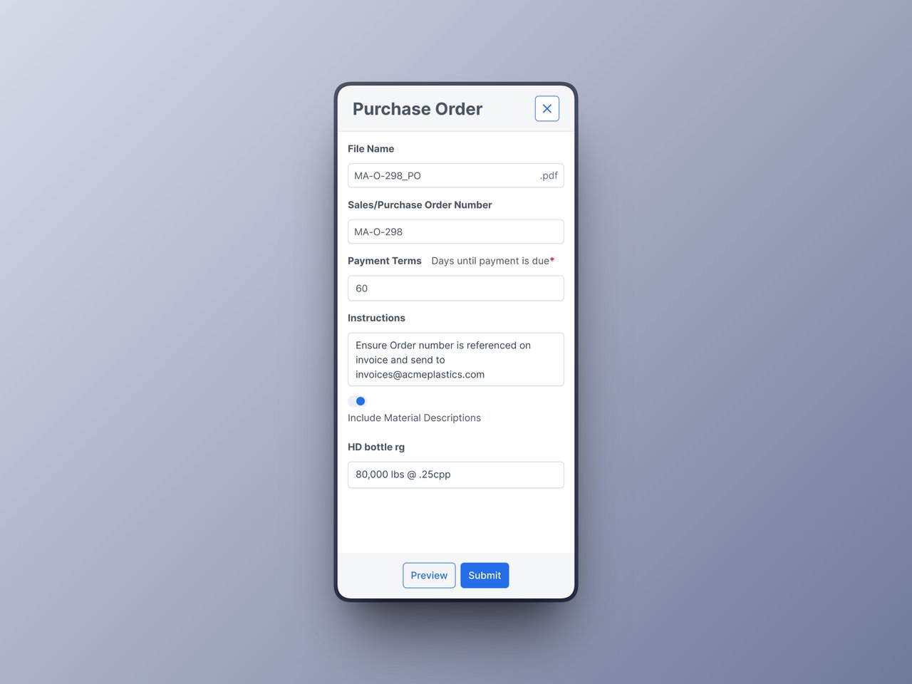 Mobile PO interface