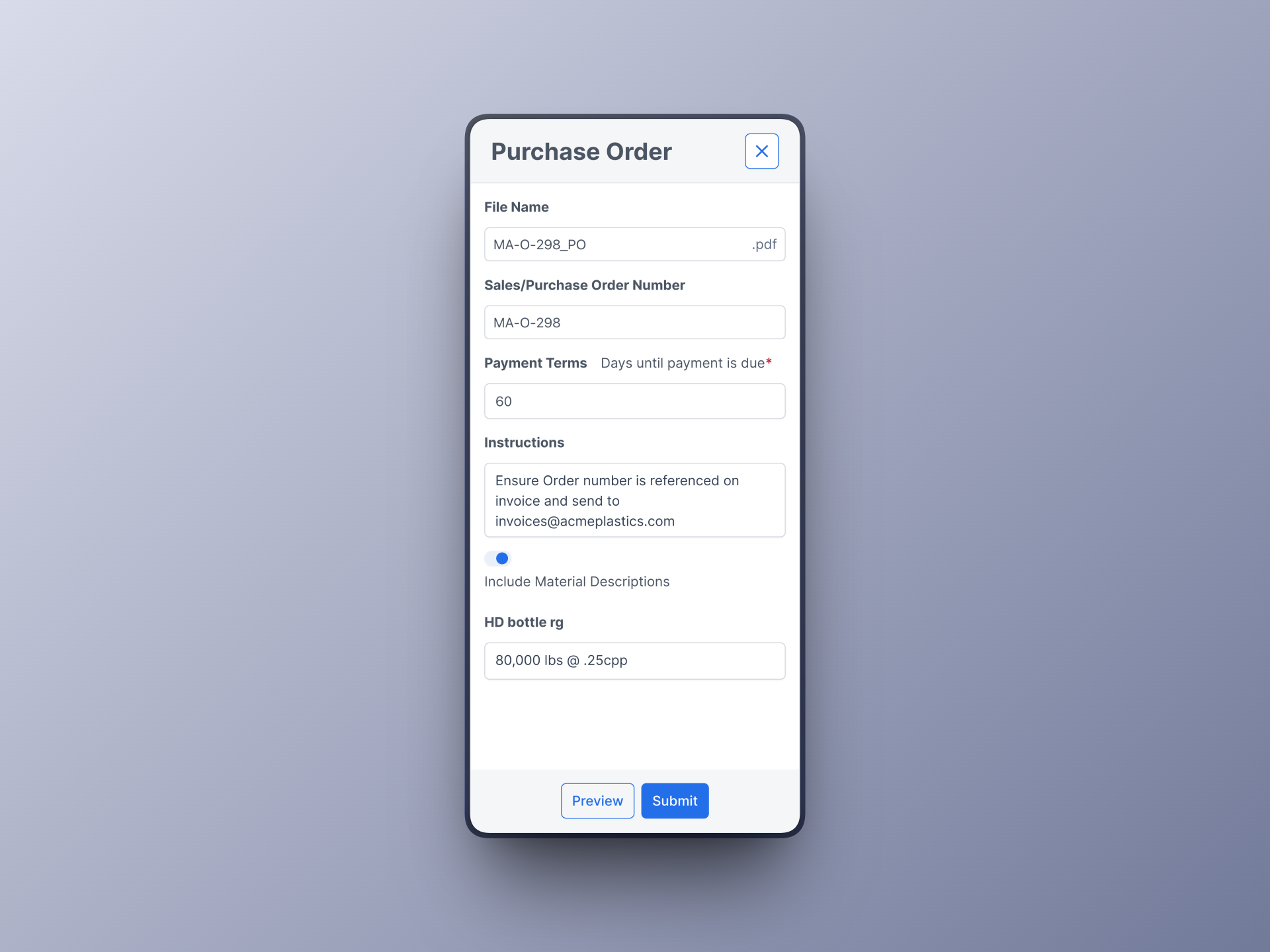 Mobile PO interface