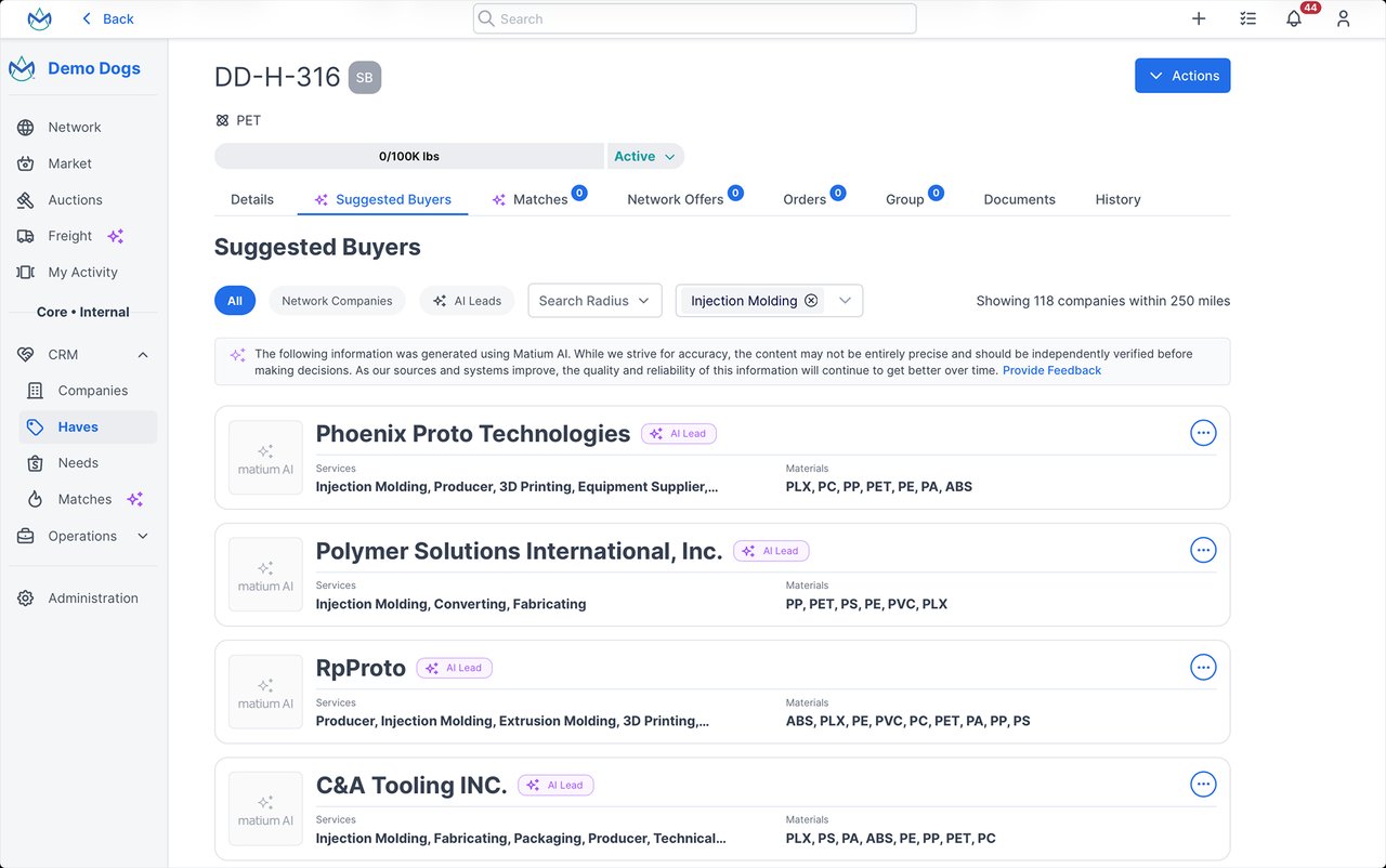 AI matchmaking interface showing auto-ranked opportunity matches