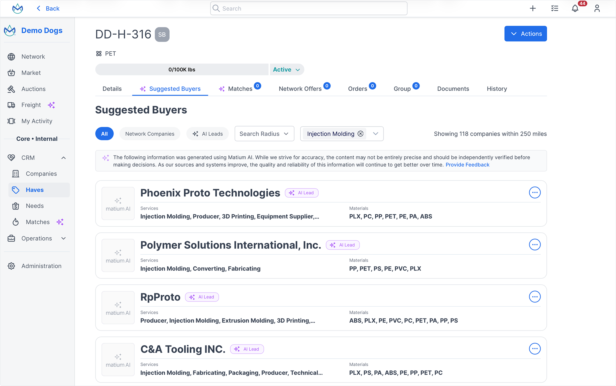 AI-powered prospecting interface